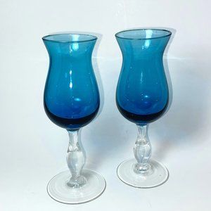 Vintage 2 Liquor Footed Glasses Blue and Clear *read*